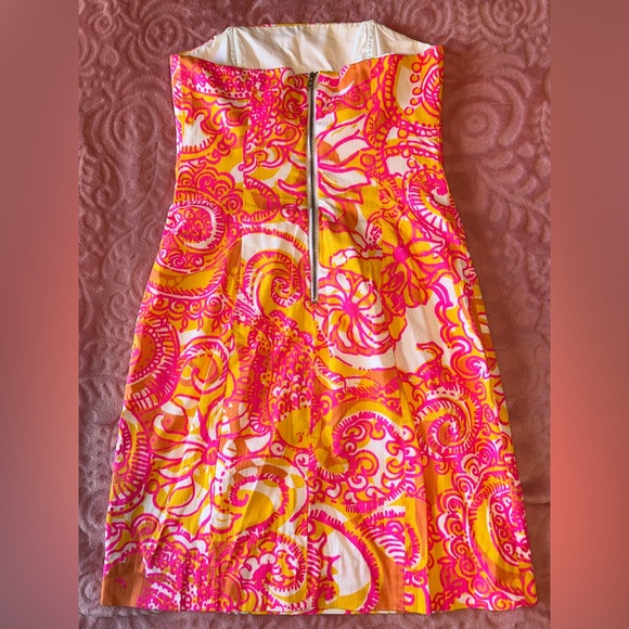Lilly Pulitzer Strapless Dress in Vibrant Pink and Orange - Picture 2 of 2